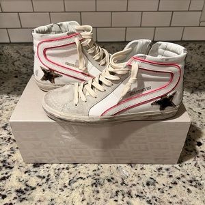 Golden Goose Slide Sneaker Hot Pink Suede and Leopard Star size 37 - Worn Once